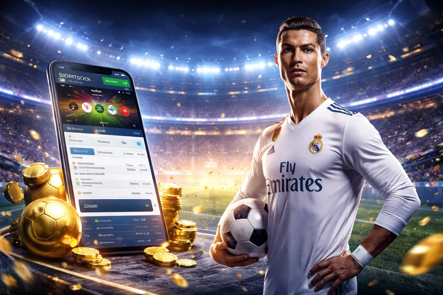 Sân vận động bóng đá với khán giả cuồng nhiệt và logo i9bet141